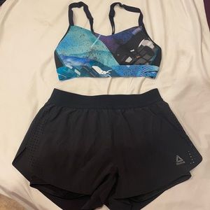 Reebok sports bra and running shorts, Medium